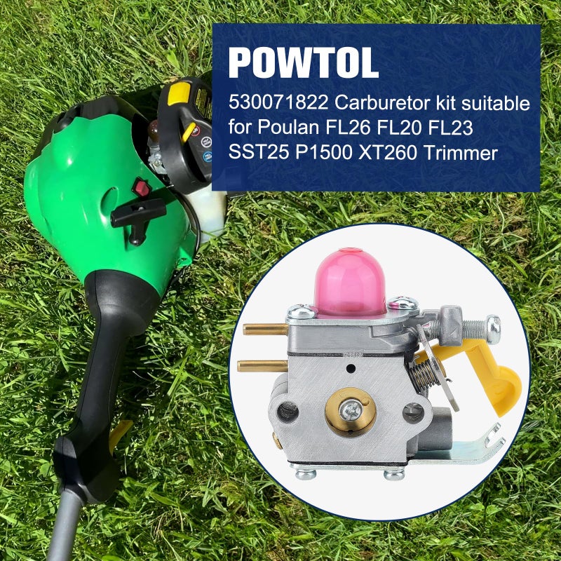Powtol SST25 Carburetor for Poulan Weedeater Featherlite FL26 FL20 XT260 SST25CE SST25C FL20C FX26S FX26SC FL25 MX550 FX26 XT700 TE475 MX557 Trimmer Replace 530071822 C1U-W18 - Image 2